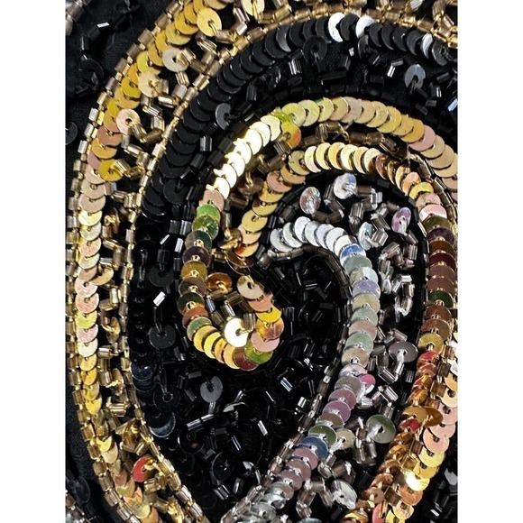 Mob wife era 80s VTG Lillie Rubin Blk/Gld Sequined Silk Hobble Dress Black Sz L - Picture 8 of 9